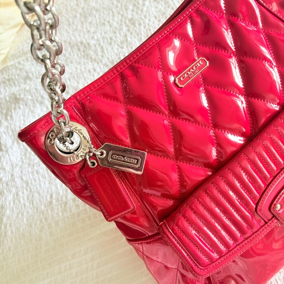 Coach Red Quilted Patent Shoulder Bag - Picture 9 of 10